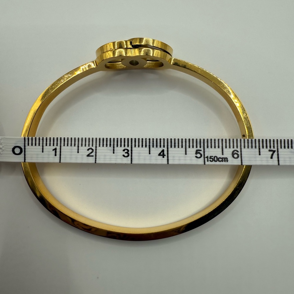 Goldstone Bangle Bracelet With Interlocking Rings… - image 8